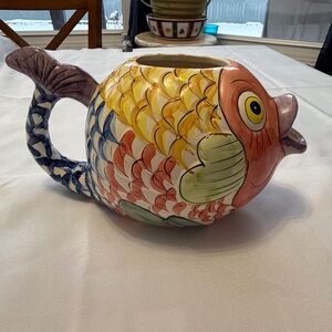 Vintage WCL China whimsical Koi Fish colorful water pitcher 6”